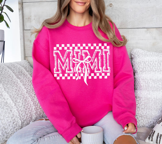 MIMI Pink Crewneck Sweatshirt with Bow, Valentines Cozy and Stylish Gift for Grandmothers, Valentines Sweater, Mimi Cute Sweatshirt, Grandma