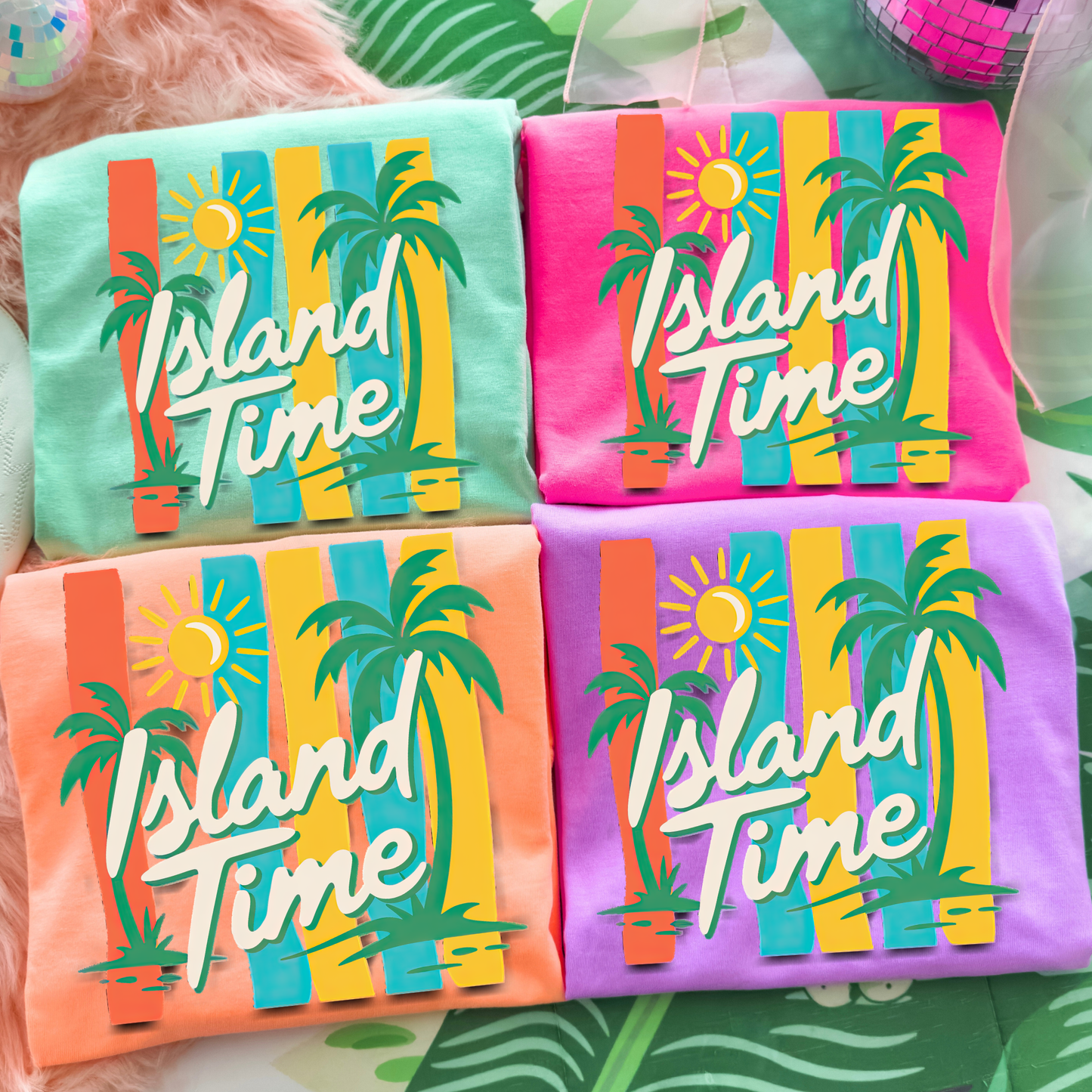 Island Time Graphic T-Shirt, Tropical Beach Vacation Tee, Palm Tree Summer Shirt, Coastal Graphic Tee for Women Kids Adults