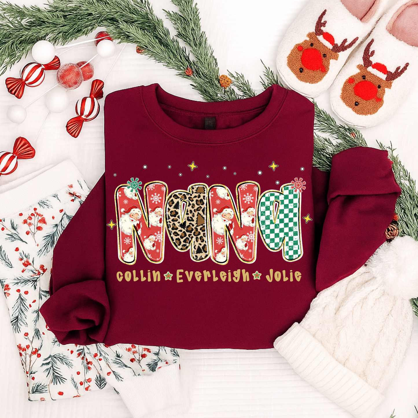 Personalized Nana Christmas Shirt, Sweatshirt & Hoodie – Custom Grandma Holiday Design for Adults