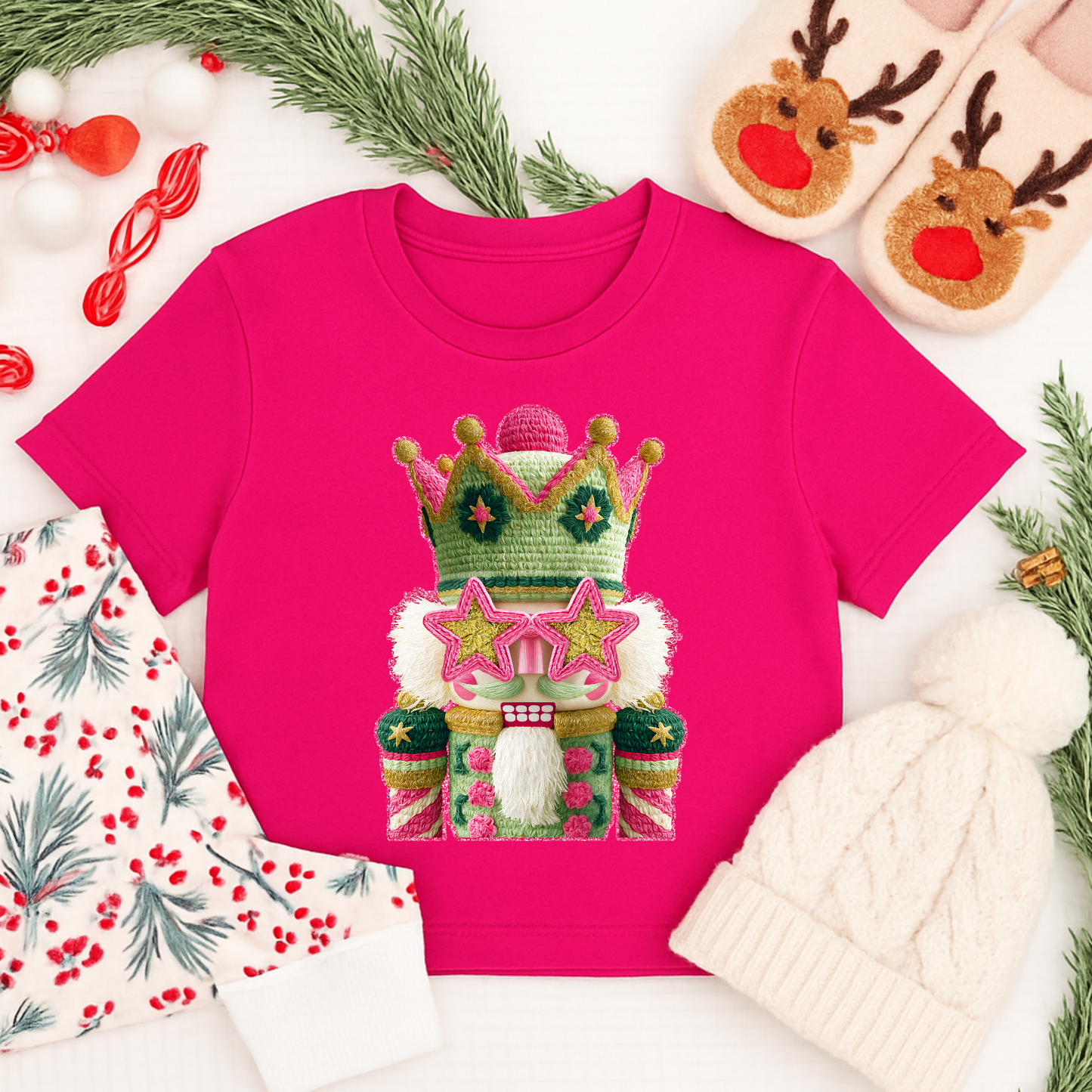 Star Glasses Nutcracker Shirt, Sweatshirt & Hoodie – Fun Pink & Green Christmas Design for Kids & Adults