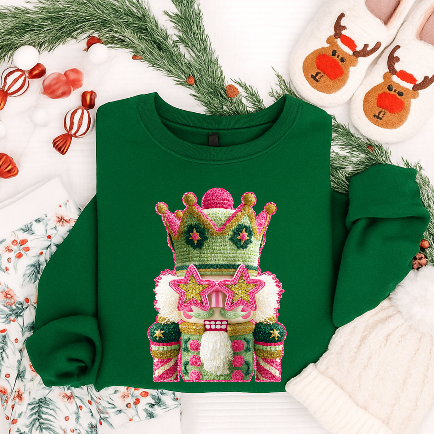 Star Glasses Nutcracker Shirt, Sweatshirt & Hoodie – Fun Pink & Green Christmas Design for Kids & Adults