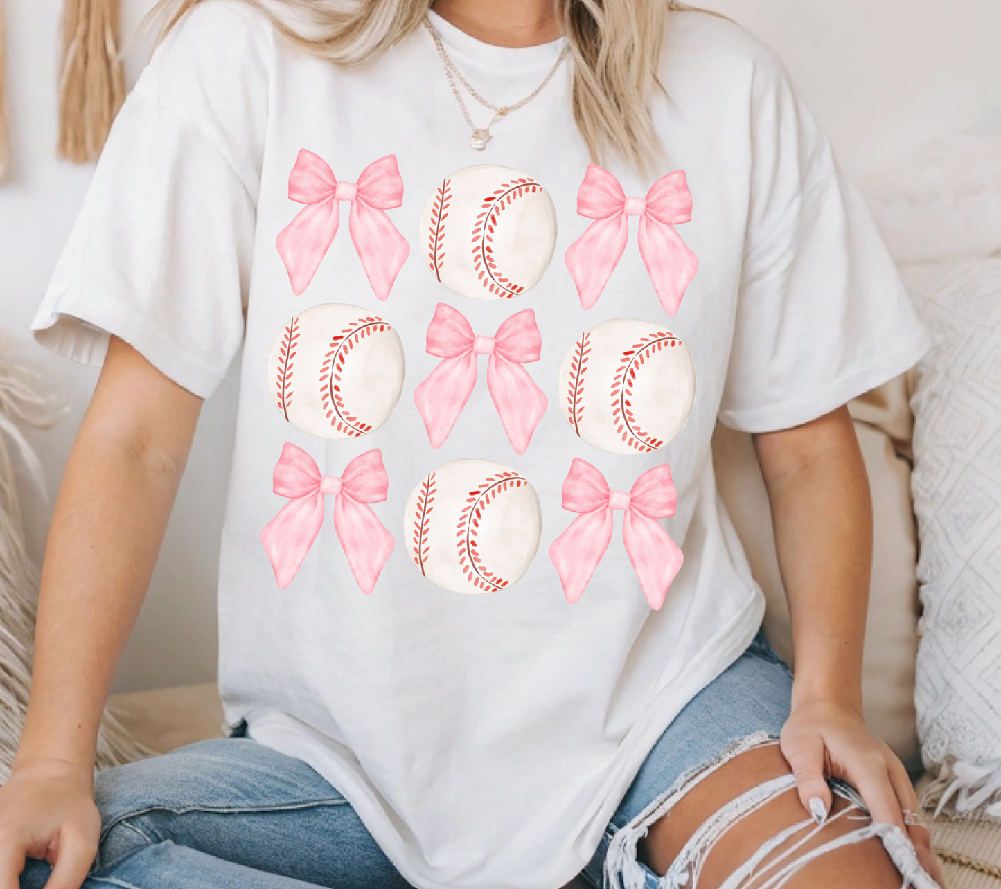 Pink Bow Baseball Graphic Tee | Cute Baseball Mom & Fan Shirt