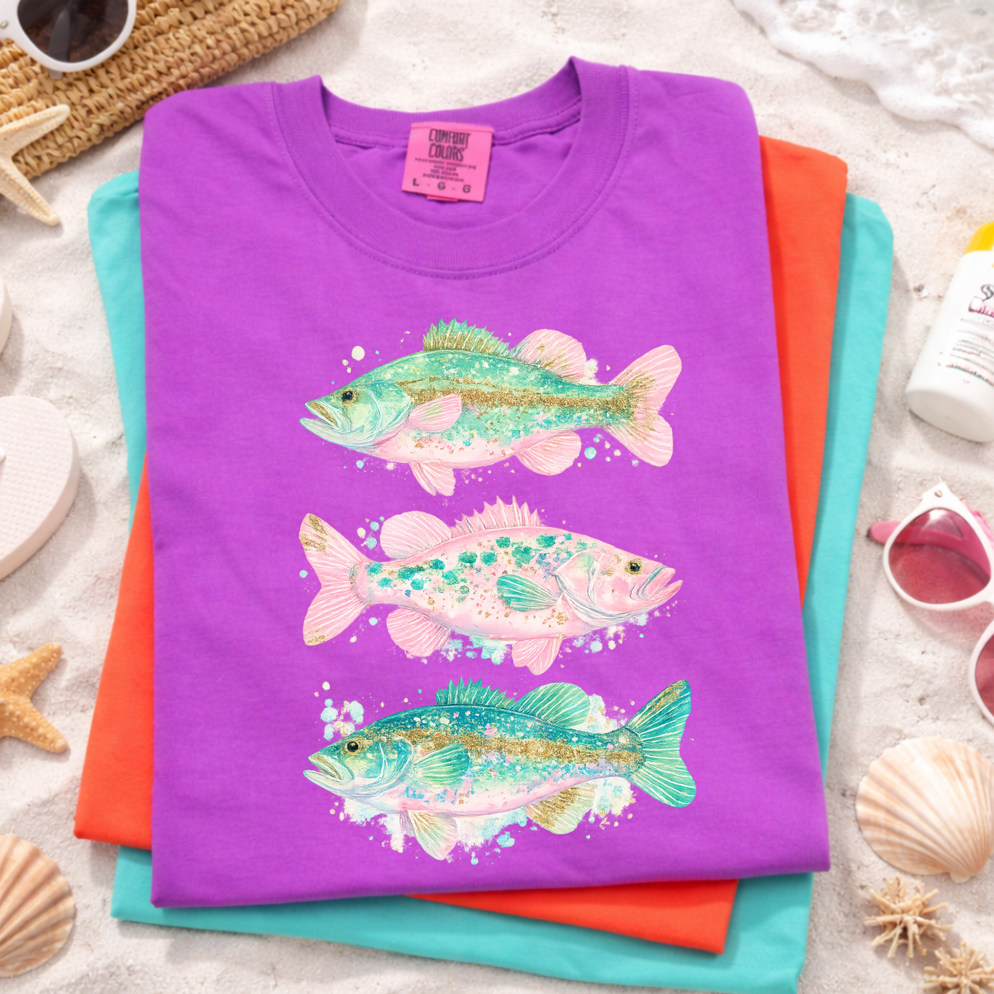 Pastel Fish Graphic T-Shirt, Coastal Fishing Tee, Beach Summer Shirt, Watercolor Fish Shirt, Cute Ocean Graphic Tee for Women Kids Adults