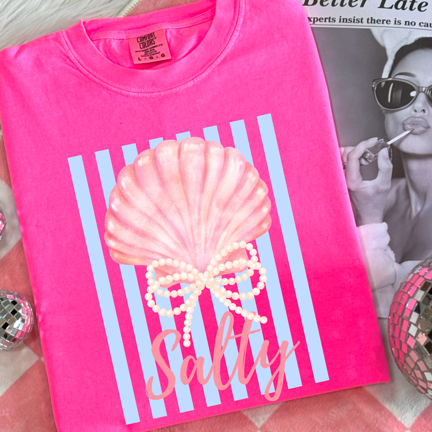 Salty Seashell Graphic T-Shirt, Coastal Beach Tee, Pink Shell Shirt, Cute Summer Graphic Tee, Ocean Beach Shirt for Women Kids Adults