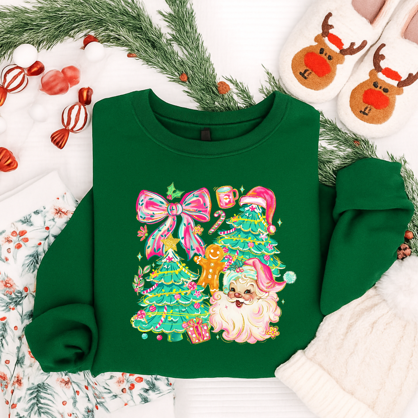 Retro Santa & Christmas Trees Shirt, Sweatshirt & Hoodie – Vintage Holiday Design for Kids & Adults