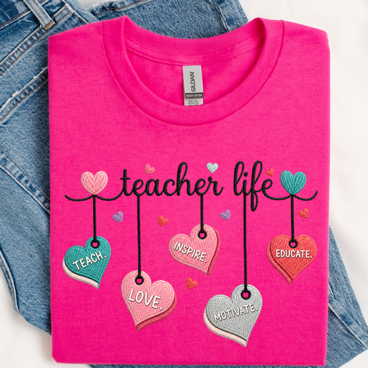 Teacher Life Heart Shirt, Cute Teacher Graphic Tee, Inspirational Teacher Shirt, Classroom Teacher Gift Tee