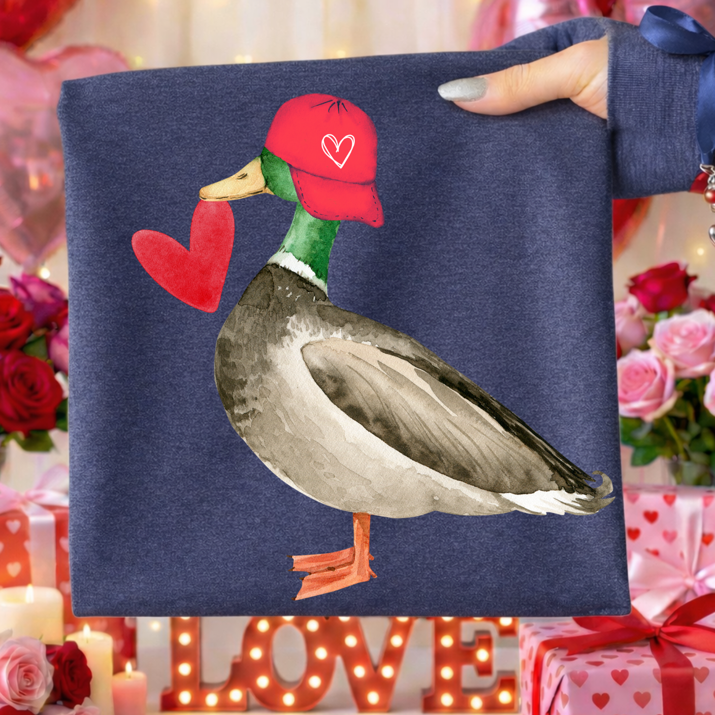 Valentine Goose Shirt | Cute Watercolor Duck Valentine T-Shirt for Kids & Adults