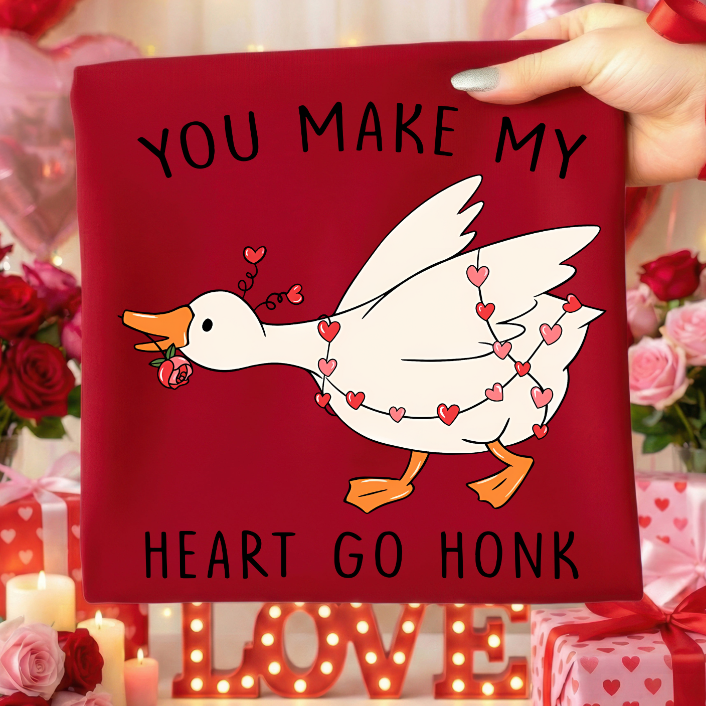 You Make My Heart Go Honk Valentine Shirt | Cute Goose Valentine T-Shirt for Kids & Adults